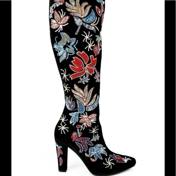 YSL SAINT LAURENT AUTHENTIC FULLY BEADED VELVET KNEE HIGH BOOTS SIZE 7.5 NEW!! - Picture 14 of 15